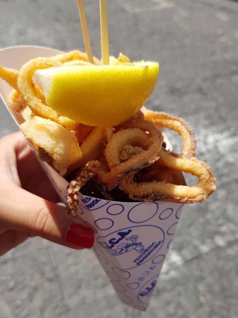 Neapolitan cuoppo of fresh fried fish for Naples street food
