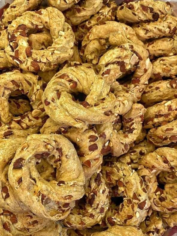 taralli Neapolitan with black pepper and salted almonds for street food Naples